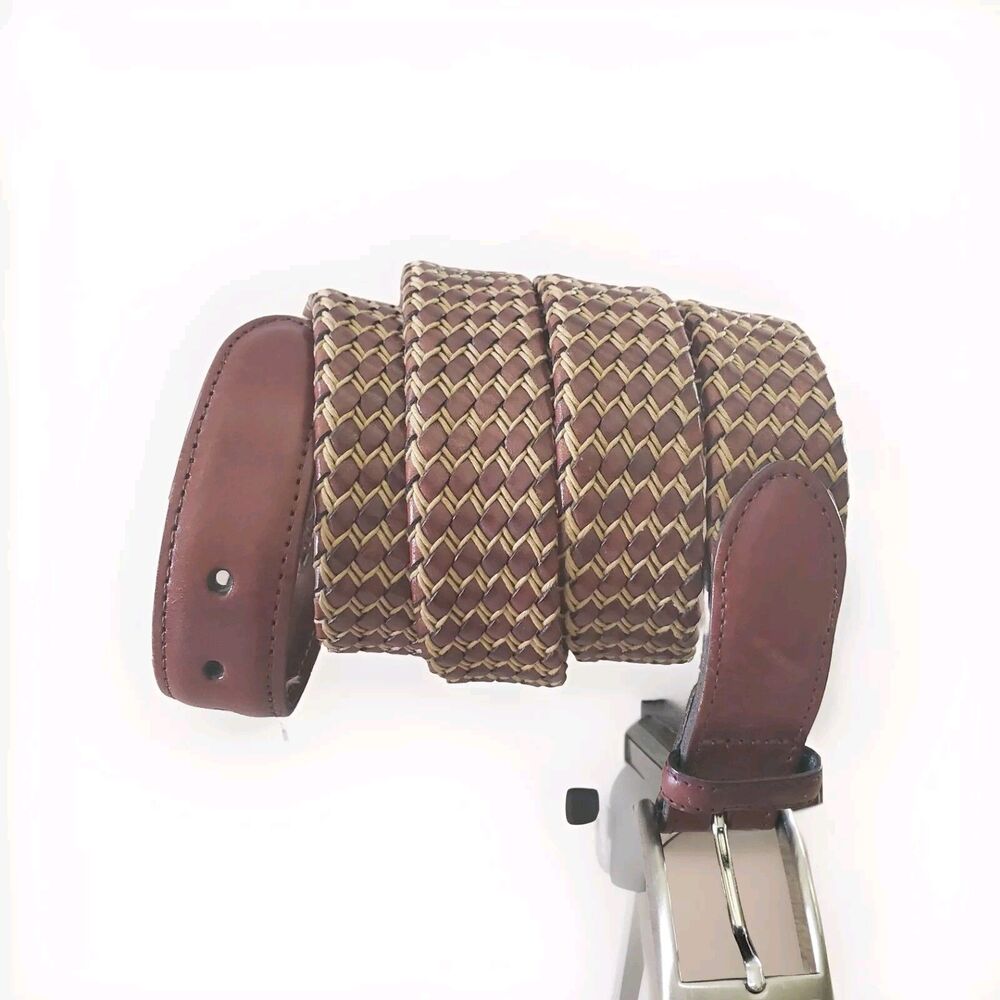 Torino Italian Leather Men 44 Belt Dress Brown Two Toned Solid Brass Buckle